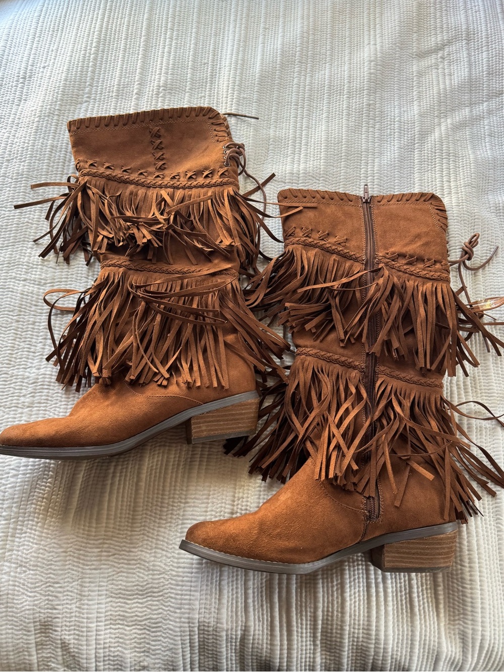2000s Not Rated Suede Fringe Mid-Calf Boots in Tan